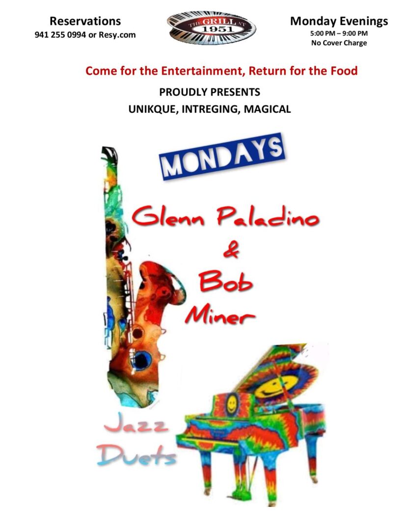 Promotional poster about Glenn Paladino and Bob Miner’s live musical performance at The Grill At 1951