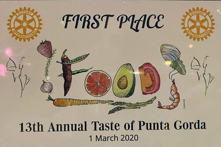 Commemorative first place certificate for the Rotary International’s 13th Annual Taste of Punta Gorda
