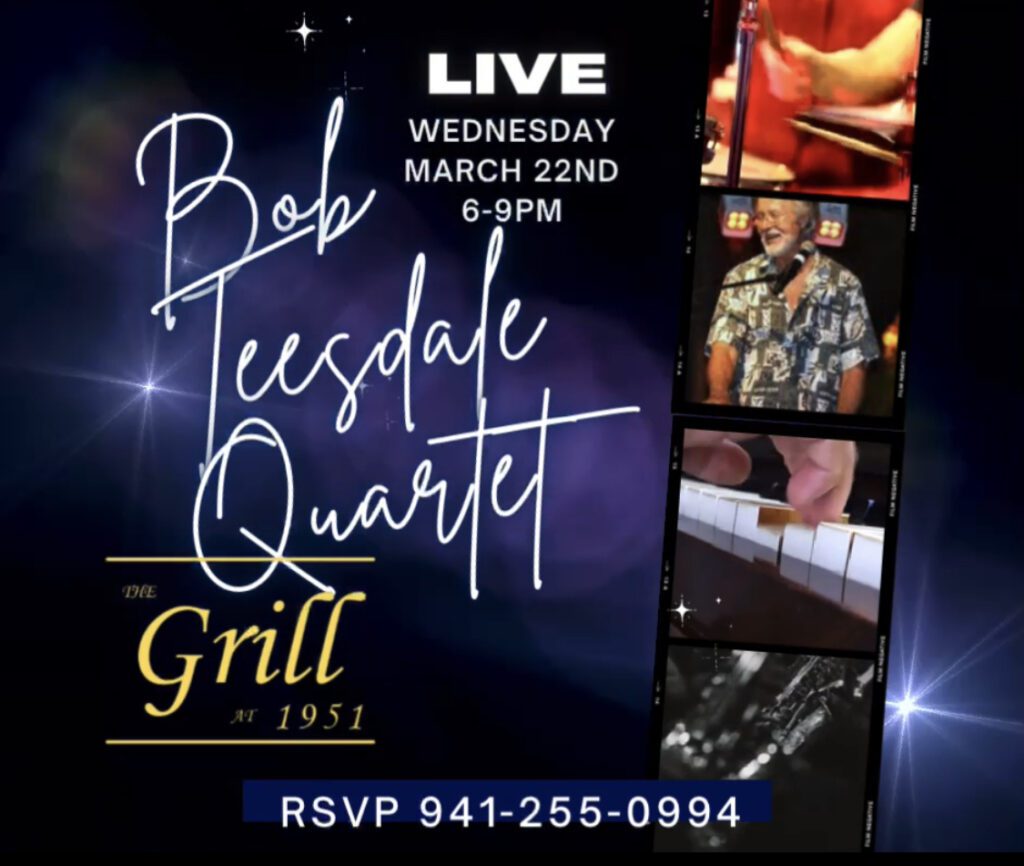 A poster for the bob teesdale quartet live concert.