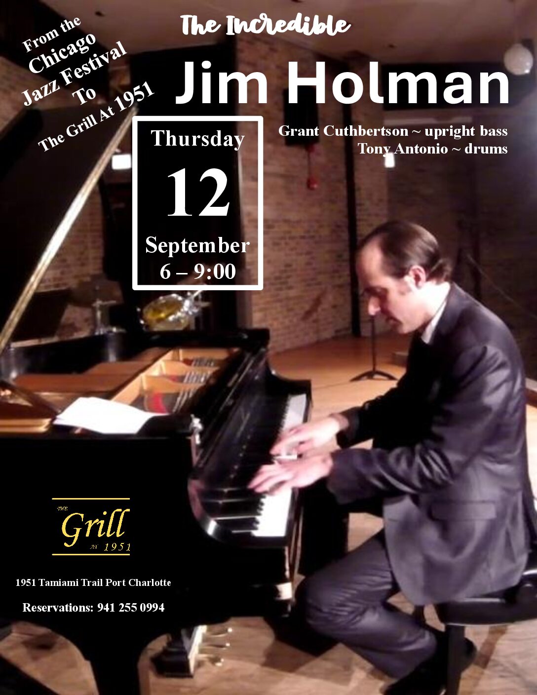 Jim Holman Playing September 12th, 2024 6-pm at The Grill at 1951 in Port Charlotte, FL