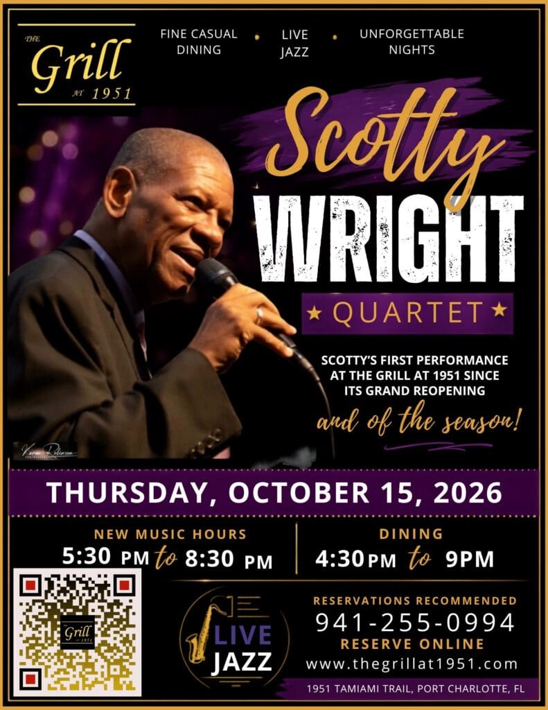 Scotty Wright Quartet performing live music at The Grill At 1951 restaurant in Port Charlotte Florida. The best music, steaks, seafood and atmosphere in Charlotte County.